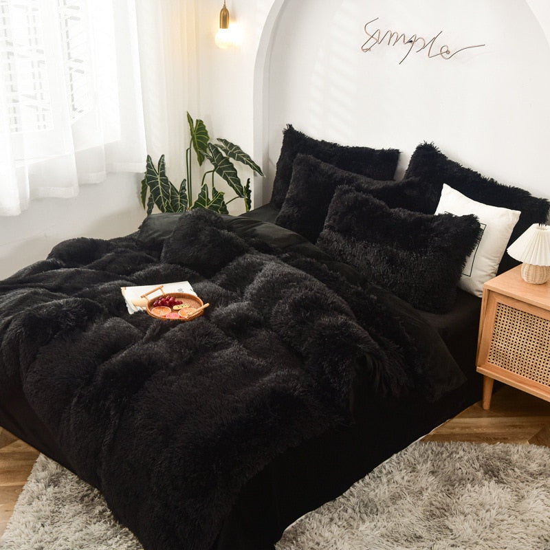 Bedding Set Luxury Winter Warm Thicken Mink Fleece Duvet Cover Bed Sheet and Pillowcases Quilt Cover Queen King Size 150x200cm