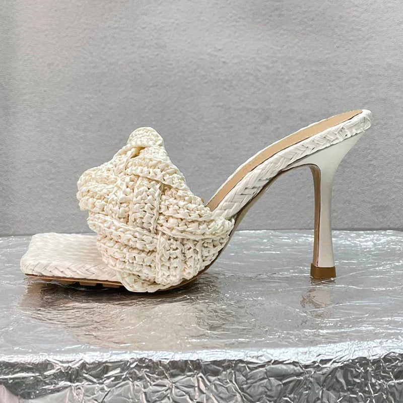 Woven Band Kitten Heels Sandals