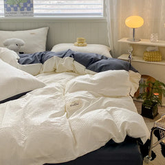 Iins Seersucker Washed Cotton Four-Piece Bedding Set Cotton Solid Color Quilt Cover Set Bedding Three-Piece Set Bed Sheet