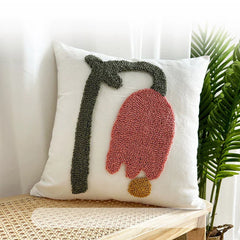 Nordic Style Flower Loop Tufted Cushion Cover Pink Plant Embroidered Decorative Pillows for Sofa Home Bedside Pillowcase