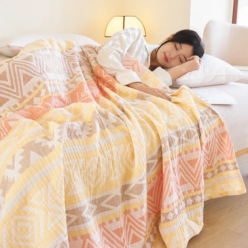 100% Cotton gauze summer blanket breathable bed linen Jacquard bed plaid light weight home Blankets and bedspreads Non shrinking