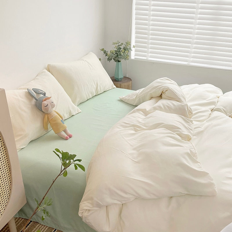 Bedding Set High Quality Fabric Duvet Cover Set Solid Color Bed Cover Set Single Double King Size Quilt Cover Set