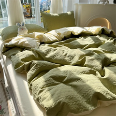 Knitted Washed Cotton Bed Four Piece Set with Ins Style Simple and High-end Feeling, Bed Sheet Duvet Set Three Piece Set