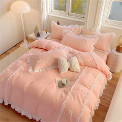 Korean Version Princess Style Four Piece Set of Cotton and Pure Cotton Butterfly Knot Duvet Cover Set Dormitory Bed Sheet