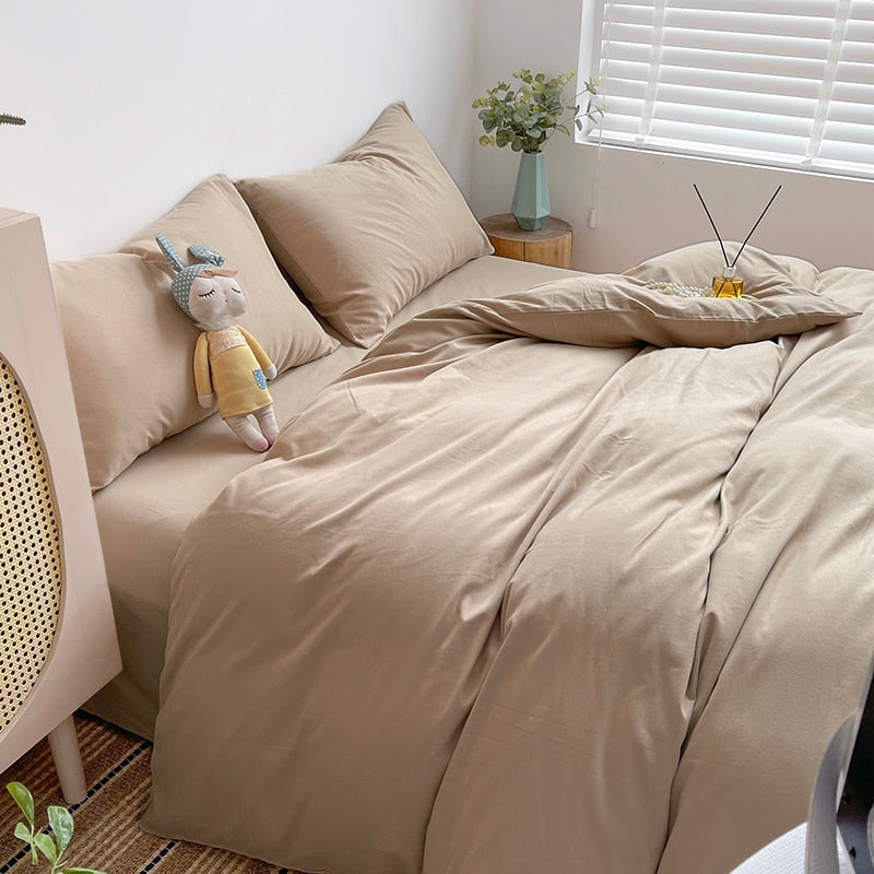 Bedding Set High Quality Fabric Duvet Cover Set Solid Color Bed Cover Set Single Double King Size Quilt Cover Set