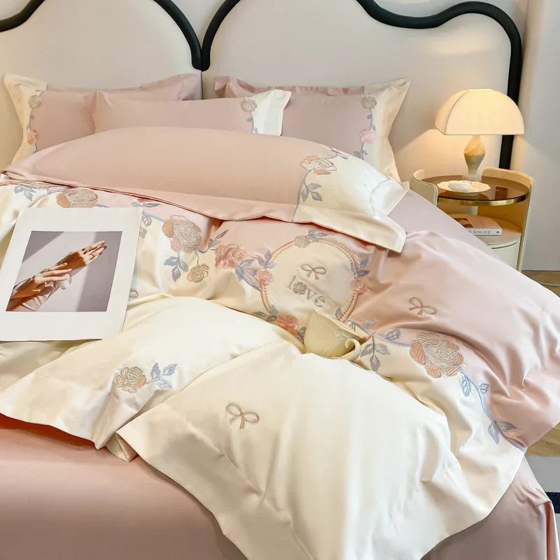 4pcs/set Grade Class A 200s Long-staple Pure Cotton High-grade 100% Cotton Embroidery Quilt Cover Pillowcases and Bedding Set