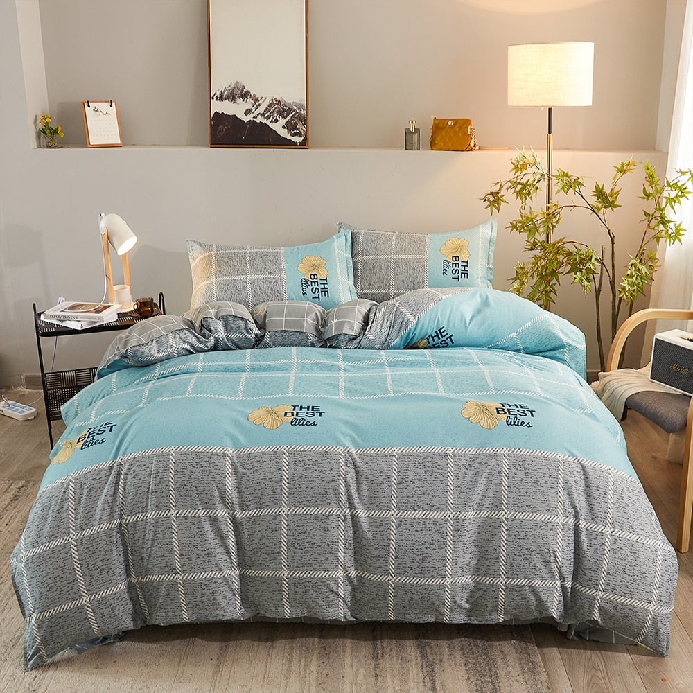 Cartoon Pattern 4-Piece Flat Sheet Quilt Cover Pillow Case Family Bed Sheet Children's Bedding Set 4-Piece Set