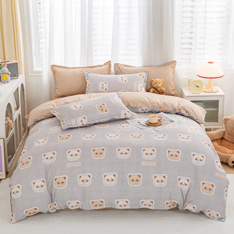 Cartoon Print Home Bedding Set Simple Fresh Comfortable Duvet Cover Set with Sheet Comforter Covers Pillowcases Bed Linen