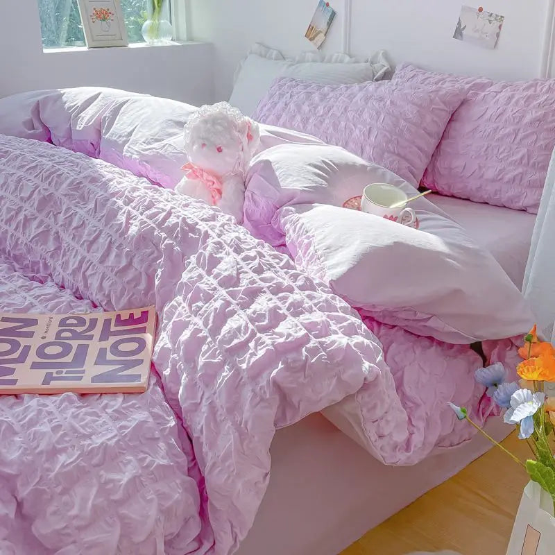 Bedroom Sets Bedding Set Queen Size Bed Sheets Set Quilt Cover Schoolgirl Washed Cotton Sheet Free Shipping Beddings Sets Girl