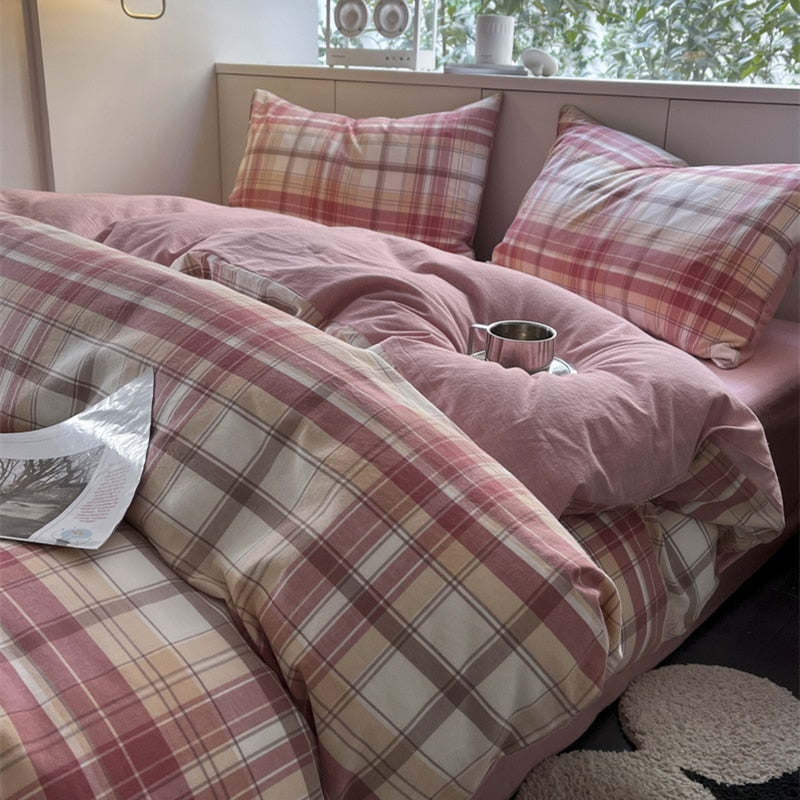 Bedding Set Washed Cotton Linen Duvet Cover Flat Sheet Pillowcase Soft Comfort Home Hotel