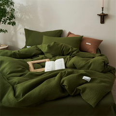 Ins Style Solid Color Waffle Cotton Duvet Cover Set Bed Sheet Four Piece Set High Beauty Quilt Sheet Bed Sheet Bedding Set