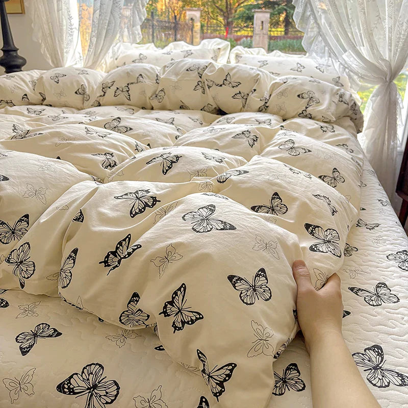 2025 new soft waxy waxy wash quilt cover Knitted double layer single bed sheet Little fresh polka dot bedding