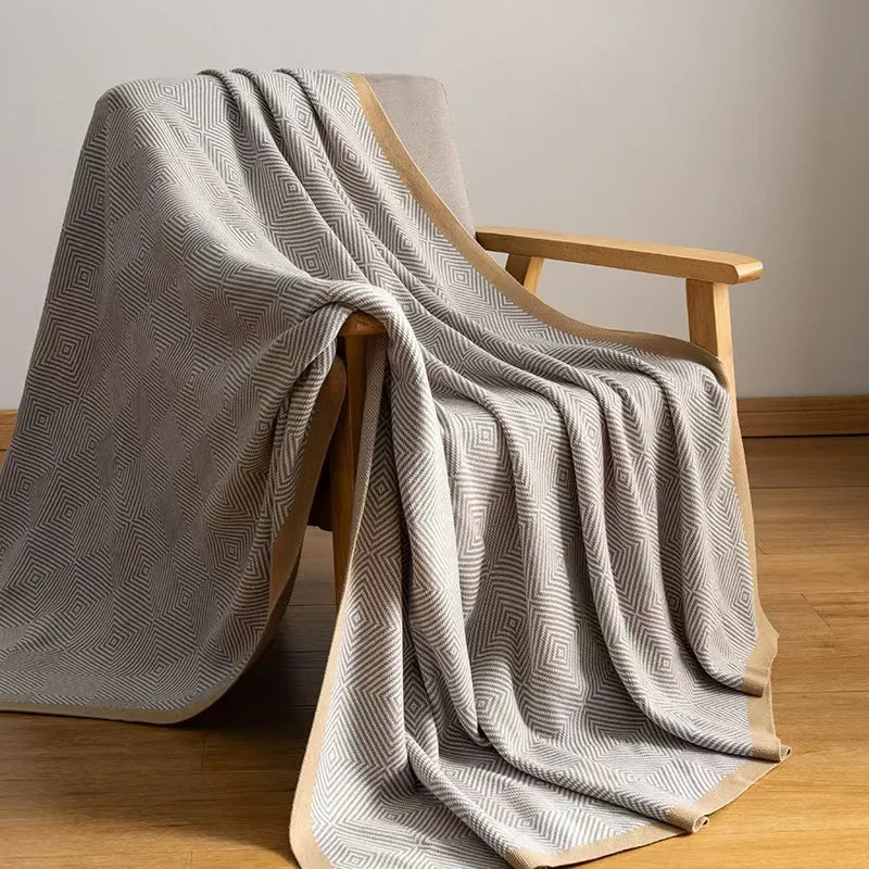 2025 new light luxury blanket living room nap sofa blanket bedside towel office aviation blanket paper pattern fish bone pattern