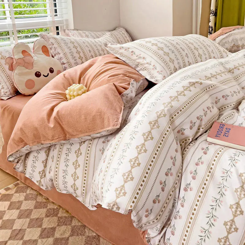 Duvet Cover Set for Boys and Girls, Cute Sweetheart, Flat Sheet, Pillowcase, Floral Bed Linen, Twin Queen Size, Home Bedding Kit