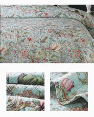 Double Bed 100% Cotton Plants And Flowers 3pcs Printed Quilted Quilt Pillowcase Free Shipping