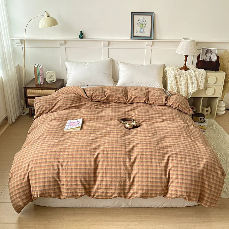 2025 New All-cotton Washed Cotton Single Quilt Set Printed Plaid Duvet Cover 150x200 220x240 Skin Friendly Bedding