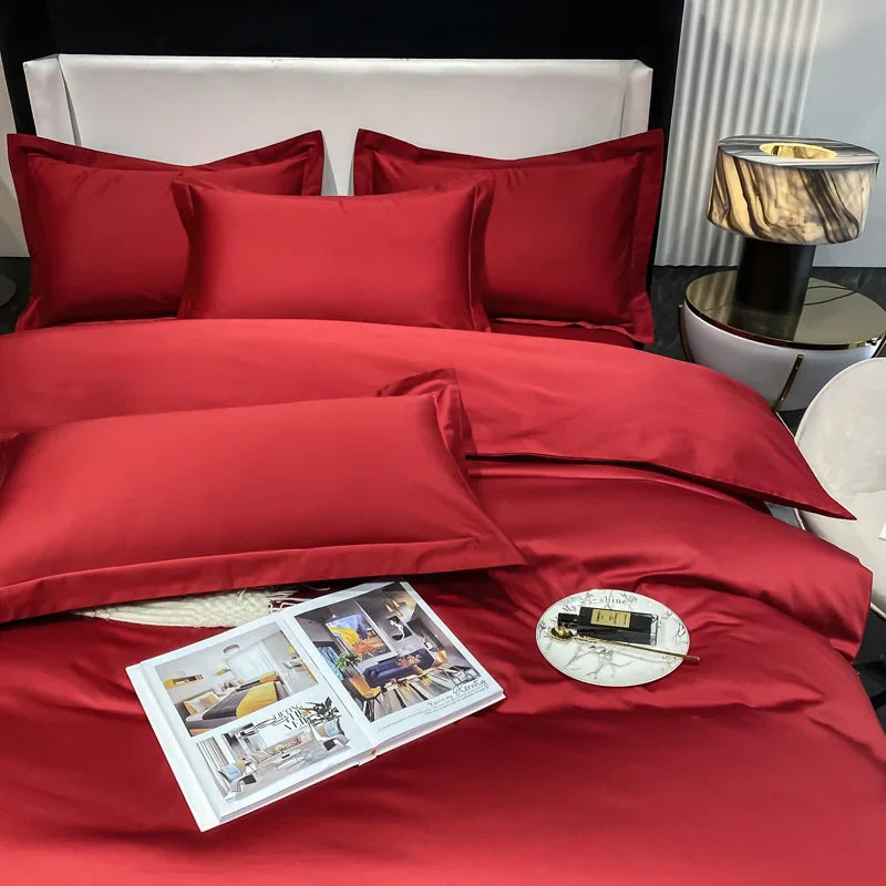 200S Count Long Staple Cotton Solid Color 100% Cotton Duvet Cover Quilt Single Pillowcase Sheet Fitted Bedding Set Queen King