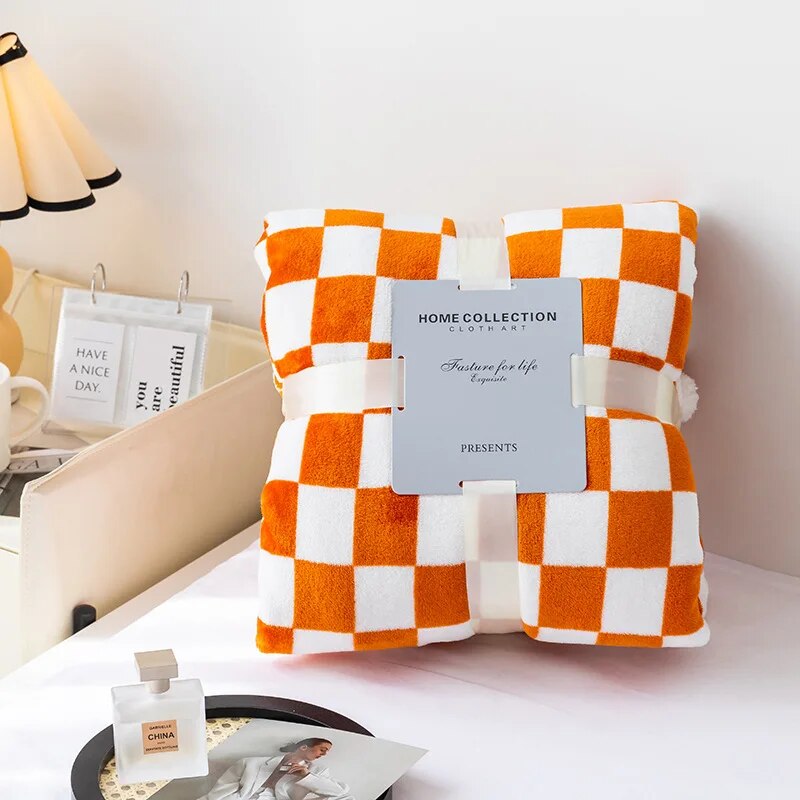 Thickened Plaid Fuzzy Fleece Blanket Ultra-Soft Reversible Microfiber Bed Warm Cozy Gingham Throw Blankets for Couch,Chair,Sofa