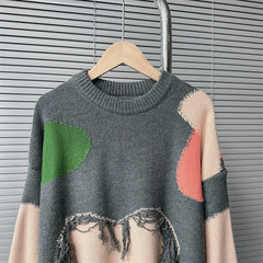 Heart Knitted Patchwork Tassel Sweater