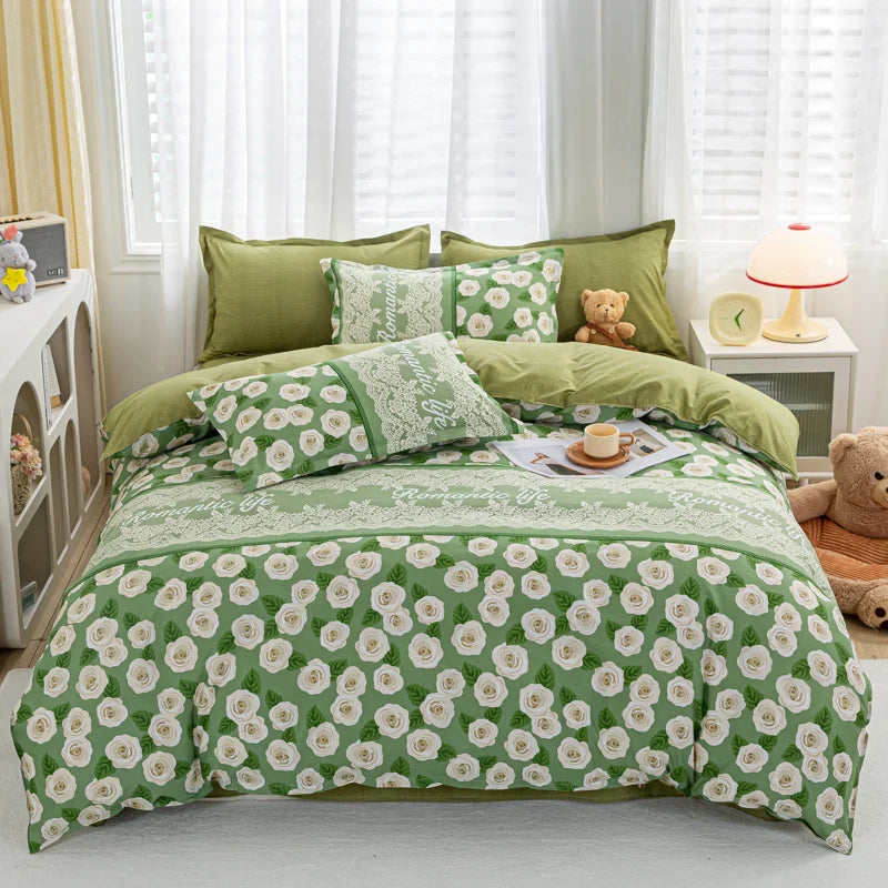 Cartoon Print Home Bedding Set Simple Fresh Comfortable Duvet Cover Set with Sheet Comforter Covers Pillowcases Bed Linen