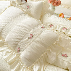 Korean Princess Style Lace Ruffles Wedding Bedding Set Seersucker Washed Cotton Soft Duvet Cover Set Bed Sheet Pillowcase 3/4Pcs