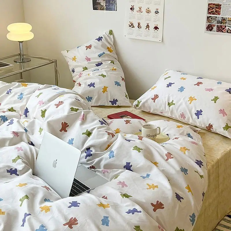 Cherry Cute Bedding Set Flat Sheet Pillowcases No Filler Ins Spring Kids Audlt Single Full Size Home Hotel Bed Linens