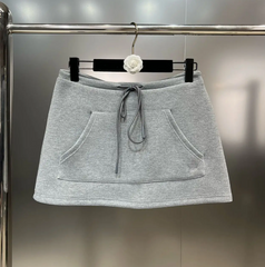 Solid Round Neck Long Sleeve Pullover Sweatshirt + Wrap Hip Skirt