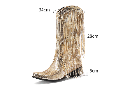 Curved Toe Sequin Tassel Mid-Calf Cowboy Boots