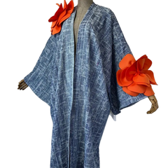 Chic Denim 3D flower  Maxi Cardigan - WINI