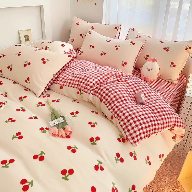 Blue Plaid Bedding Set Fashion Soft Bed Linen Single Full Queen Size Boys Girls Duvet Cover Flat Sheet Pillowcases Kit