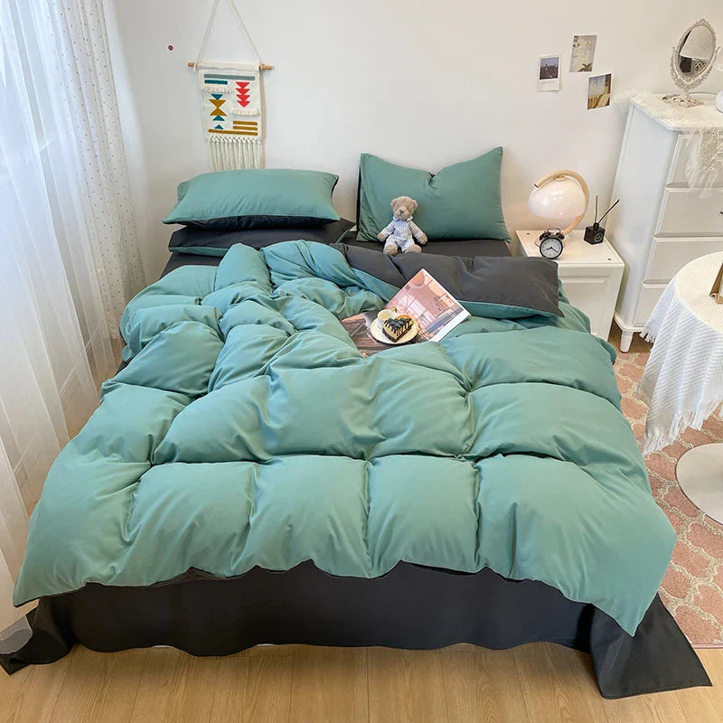 Black Bedding Set Soft Bed Linen Set Washed Cotton Duvet Cover Pillowcase and Bedsheet постельное бельё набор Home Bedclothes