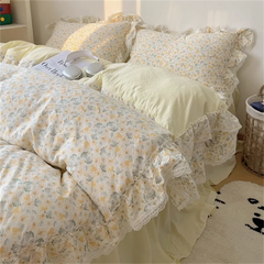 Cream Feng Shui Wash Cotton Lace Bed Set Four Piece Princess Style Retro Quilt Cover Bed Sheet Non All Cotton Bedding