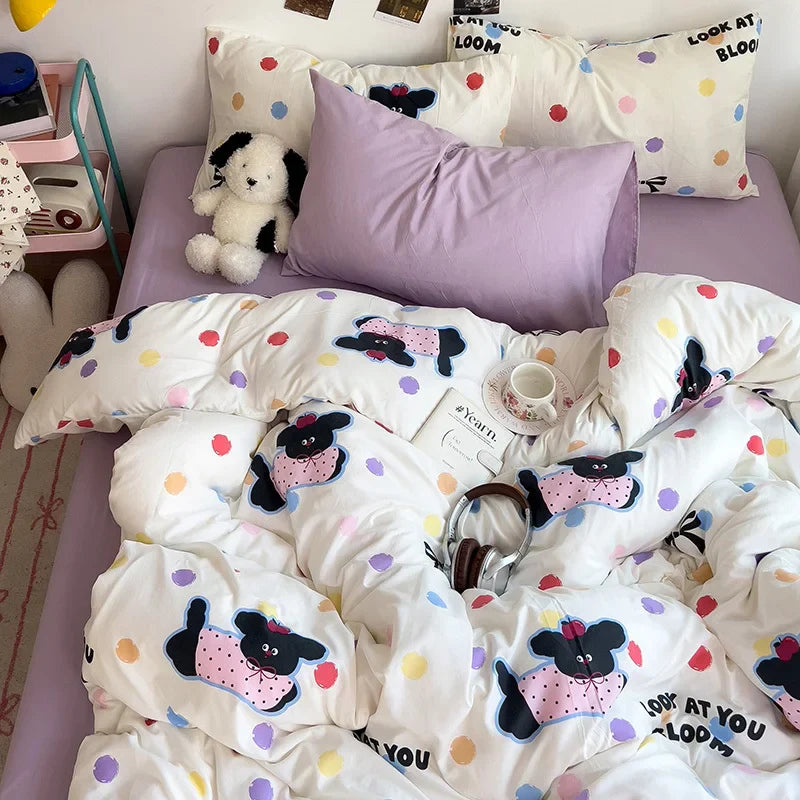 Bed Linen Bedding Set A-Class Washed Cotton Four-Piece Bed Sheets Set Comfort Sets Solid  Couple Bed Quilt Cover Home Textile