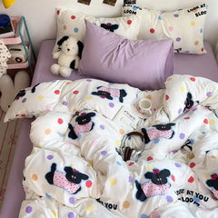 Bed Linen Bedding Set A-Class Washed Cotton Four-Piece Bed Sheets Set Comfort Sets Solid  Couple Bed Quilt Cover Home Textile