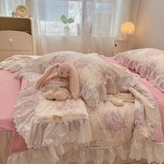 Summer Quilt 2025 New Washed Cotton Korean Ins Lace Fragmented Series  Air Condition Quilt High Quality Summer Blanket set