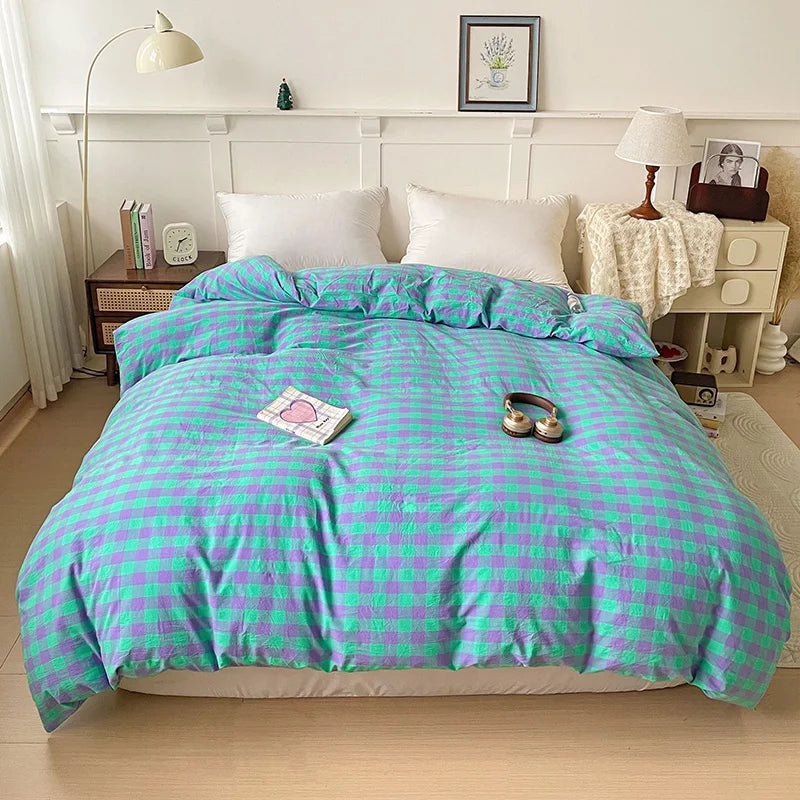 2025 New All-cotton Washed Cotton Single Quilt Set Printed Plaid Duvet Cover 150x200 220x240 Skin Friendly Bedding