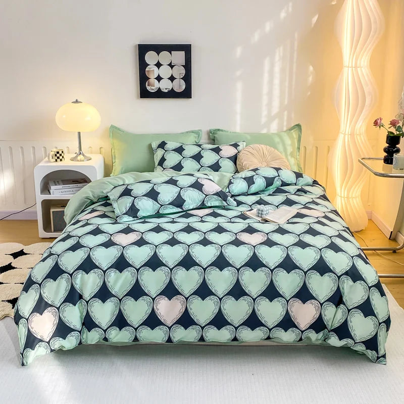 Cartoon Print Home Bedding Set Simple Fresh Comfortable Duvet Cover Set with Sheet Comforter Covers Pillowcases Bed Linen