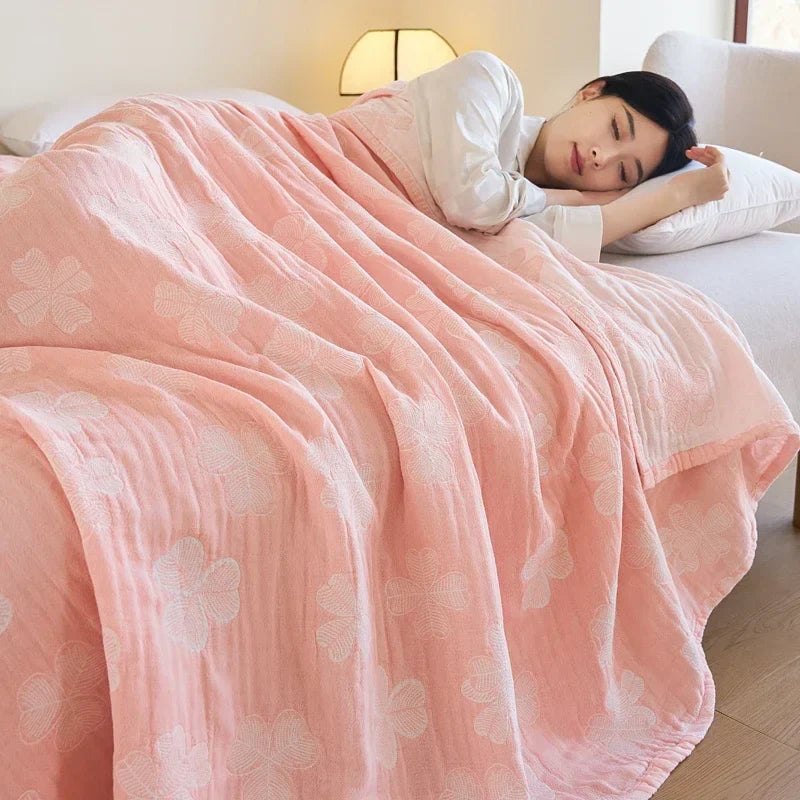 100% Cotton gauze summer blanket breathable bed linen Jacquard bed plaid light weight home Blankets and bedspreads Non shrinking