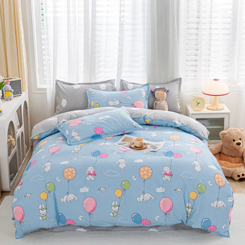 Cartoon Print Home Bedding Set Simple Fresh Comfortable Duvet Cover Set with Sheet Comforter Covers Pillowcases Bed Linen