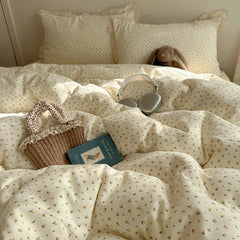 Ins Bedding Set Princess Floral Lace Simple 4pcs Bedding for Girls Woman Quilt Cover Sheet And Pillowcase Spring Home Textiles