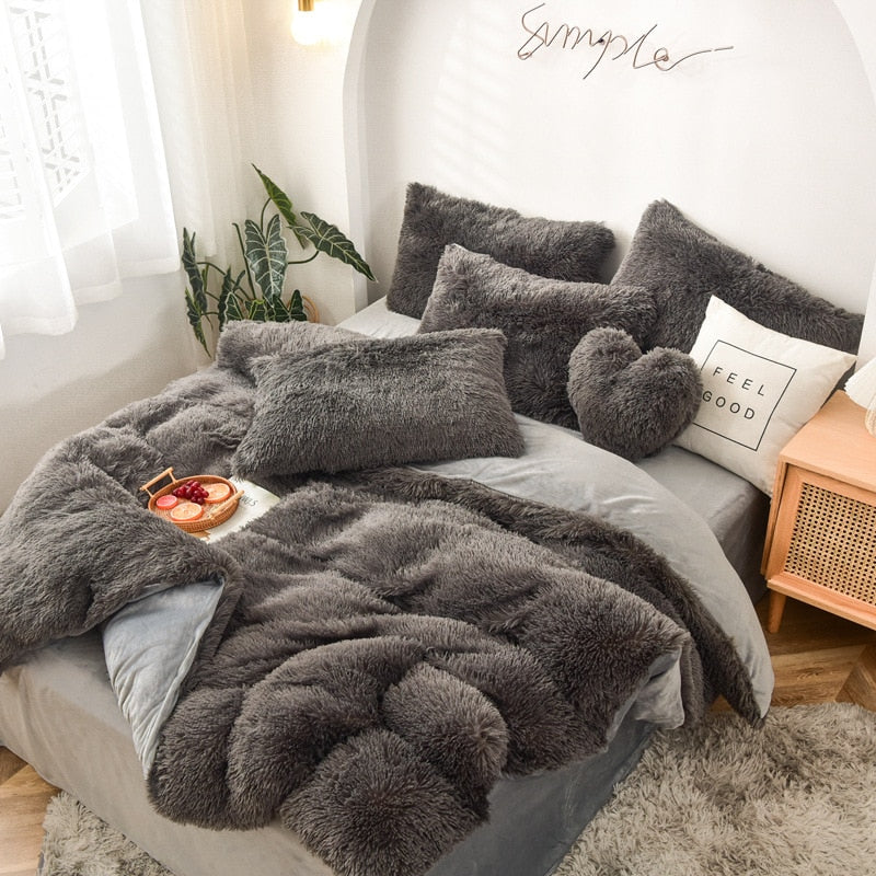 Bedding Set Luxury Winter Warm Thicken Mink Fleece Duvet Cover Bed Sheet and Pillowcases Quilt Cover Queen King Size 150x200cm