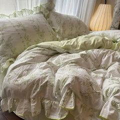 Korean Princess Duvet Cover Set Skin Friendly Wash Cotton Bedding Set Of Four Pieces Lace Bedin Set Bed Sheets Comforter Cover