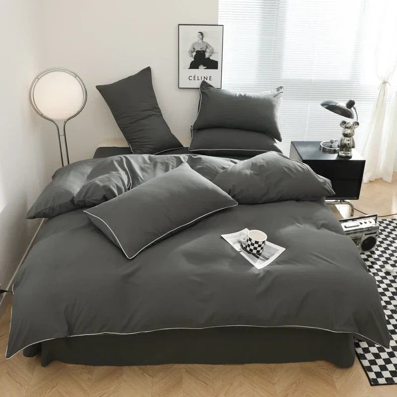 Black Color Bedding Set For Adults Simple Style Double Bed Sheet Sets Single/Queen/king Bed Cover Full Set Plain Bedding