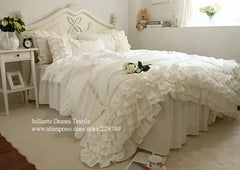 Beige Ruffle Duvet Cover 100% Cotton Cloth Bedding King Duvet Cover Lace Bed Princess Quilt Case Duvet Set Bag in A Bed