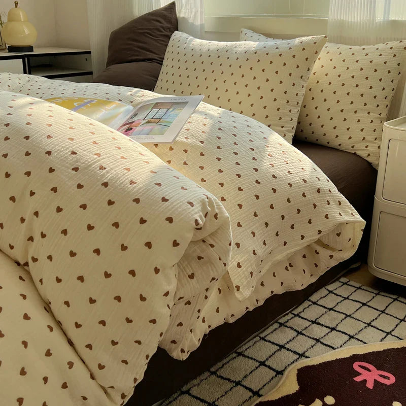 Bed Linen Bed Sheets Set Sweet Dots Duvet Cover Set Quilt Cover Bed Sheet Girls Quilt Sets Queen Size INS Blogger Comforter Sets