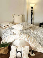 Winter 100% Cotton Korean Princess  Bedding Set Thickened Retro French Duvet Cover Sets Flower Bed Skirt  Skin-friendly Fabrics