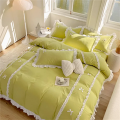 Korean Version Princess Style Four Piece Set of Cotton and Pure Cotton Butterfly Knot Duvet Cover Set Dormitory Bed Sheet