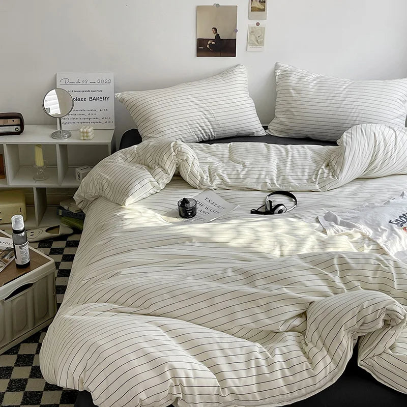 Simple Style Bed Linen Set Skin-friendly Bedsheet Set Pillowcase Brushed Bedclothes Single/Full/Queen/King Size Bedding Set