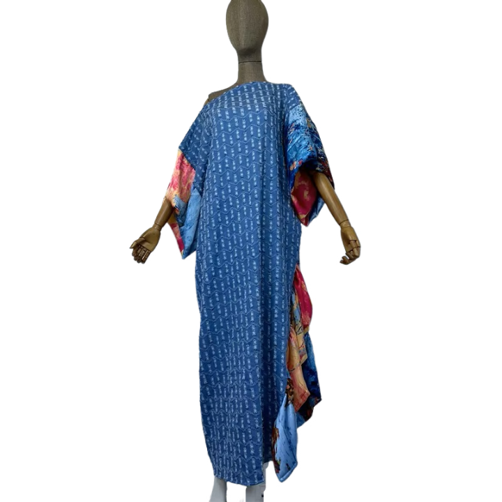 Chic Ruffled Denim Kaftan Dress - WINI