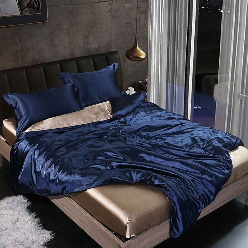 blending Mulberry Silk Bedding Set Silky High-end Queen Size Duvet Cover Set with Fitted Sheet Luxury Bedding Sets King Bed Sets